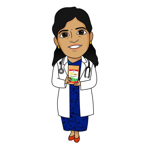 Design an attractive caricature of  "doctor mom, Dr Hema " for a healthy organic indian baby food br Design by Jak.