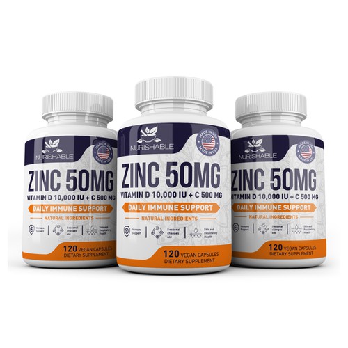 We need a "beautiful bottle label" for Zinc and Vitamin D3 supplement - Redesign Design by Fredrick Balois