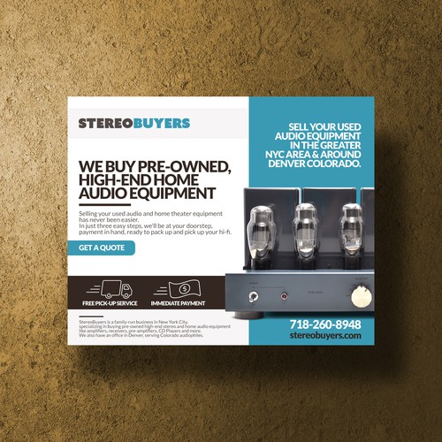 Design Challenge: We buy high-end stereos - can you help us spread the word?! Design by Stanojevic