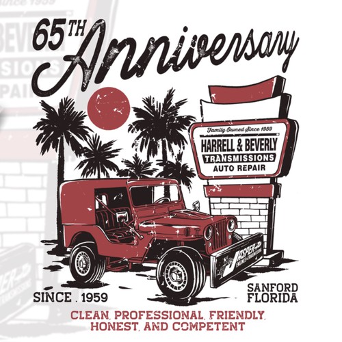 Design di An Old Florida Feeling T-Shirt for Top Auto Repair Shop di yuyunArts
