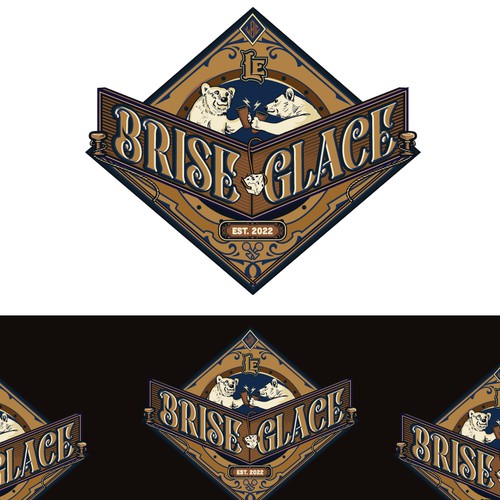 Board game bar logo with tavern design, inspired by vintage ice breaker boat atmosphere - official name is "Le Brise-gla Design réalisé par C1k