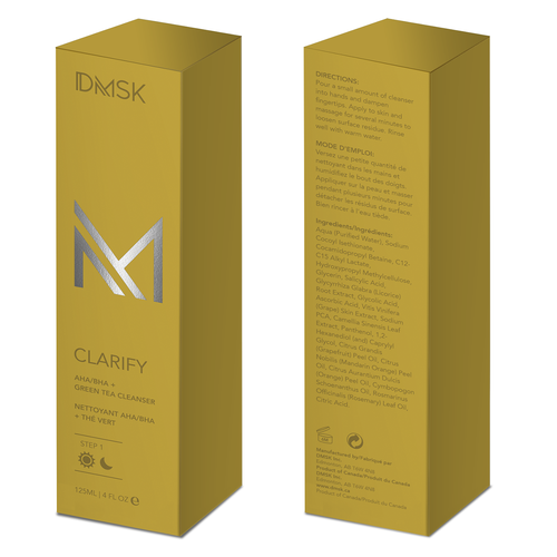 Luxury, high-end product box design for facial cleanser. Design by Leila Amorim