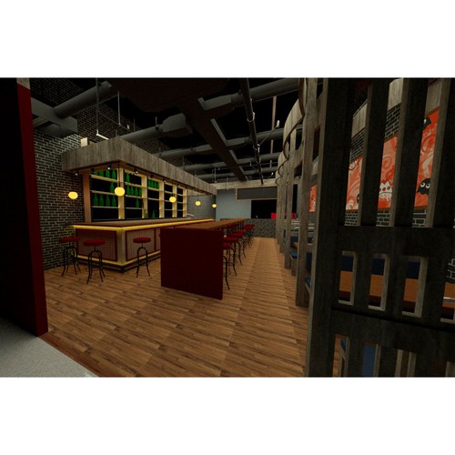 Interior Render - restaurant - Japanese inspired PIZZERIA Design by Arjunka Creative