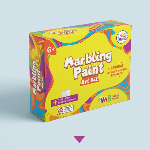 Design a colorful packaging for our new marbling paint art kit for kids Design by Noha.Akkad