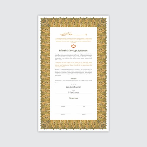 Design A Beautiful Islamic Marriage Agreement Document Template Design by dazecreative