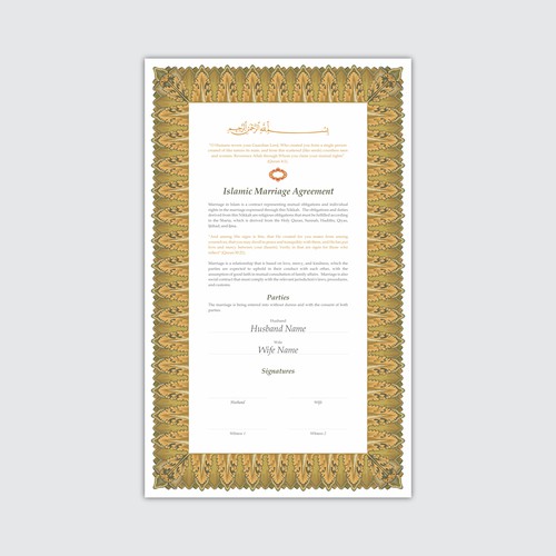 Design Design A Beautiful Islamic Marriage Agreement Document Template di dazecreative