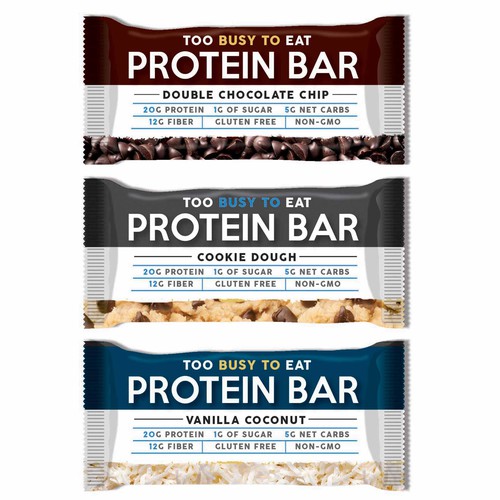 Designs Design a unique protein bar wrapper for Too Busy To Eat