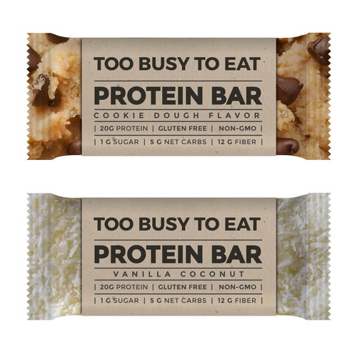 Design a unique protein bar wrapper for Too Busy To Eat Design réalisé par ve_sta