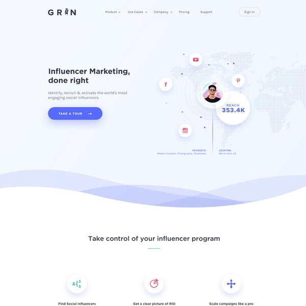 Design by Janneke titled "Homepage for influencer marketing platform. "