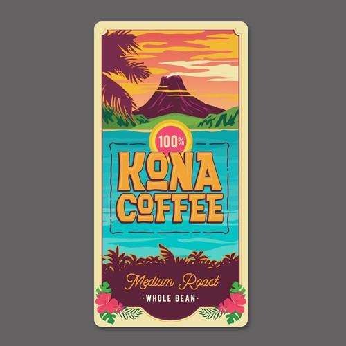 Vintage Kona Coffee Label Big Island Hawaii Design by rickyports