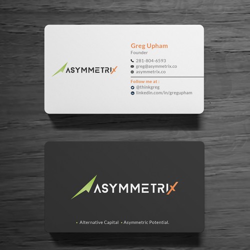 Design a cool, edgey but sophisticated business card for an alternative investment firm. Design von Roni_