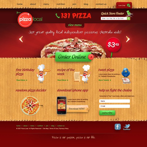 100 Store Pizza Chain - Web Page Design Diseño de Ogranak