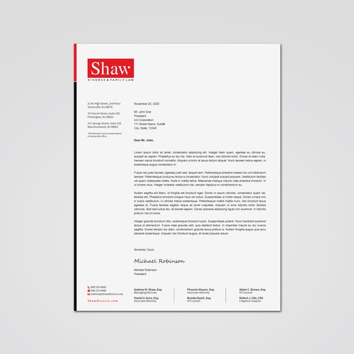 Letterhead for Divorce & Family Law Firm; Modern, Minimalist, Conservative Design Design by Tcmenk