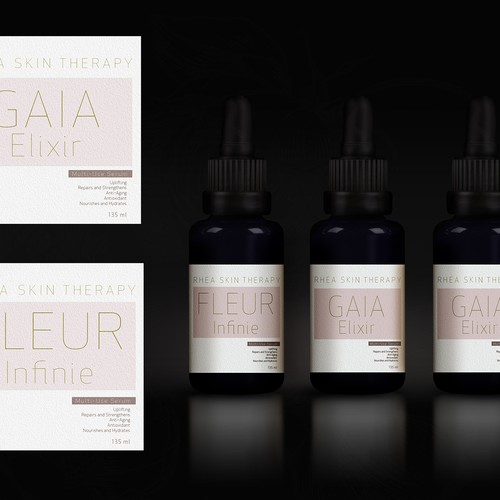 New Labels needed for high end skin care company. Design by RUDI STUDIO