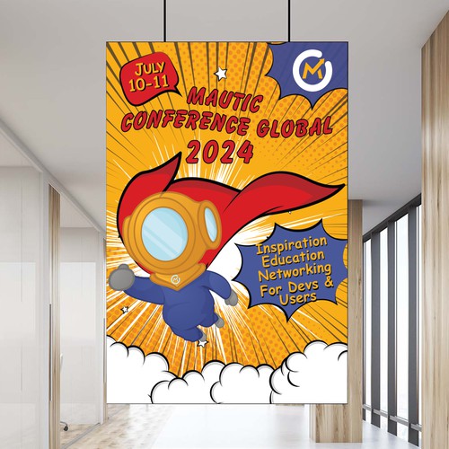 Create event poster (in a fun style, maybe pop-art?) with our mascot in SUPERMAN pose Design by Elite Craters