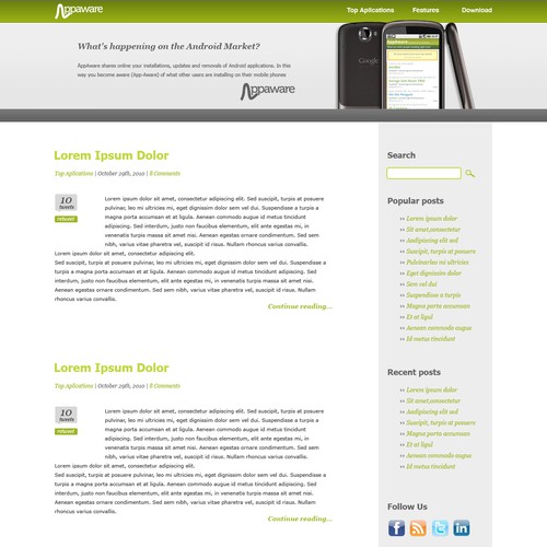 Design di AppAware: Android and Twitter-like website di RadekBroz.cz