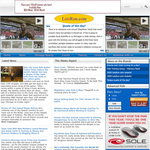 LetsRun.com Homepage Re-Design/Cleanup Diseño de detsynergy