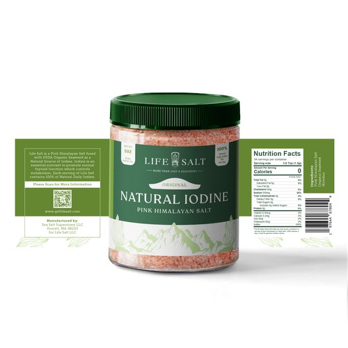 Label for Natural Iodine Pink Himalayan Salt that is fused with Seaweed Design by Kukuh Saputro Design