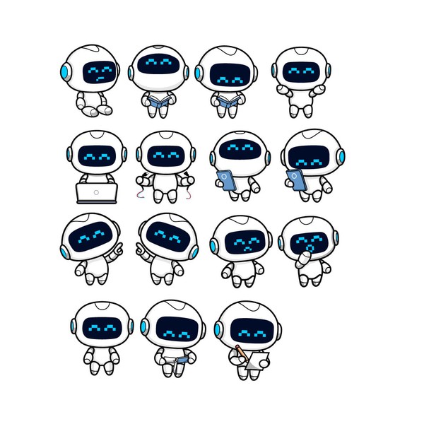 Cute Tech Robot Mascot Icon Set