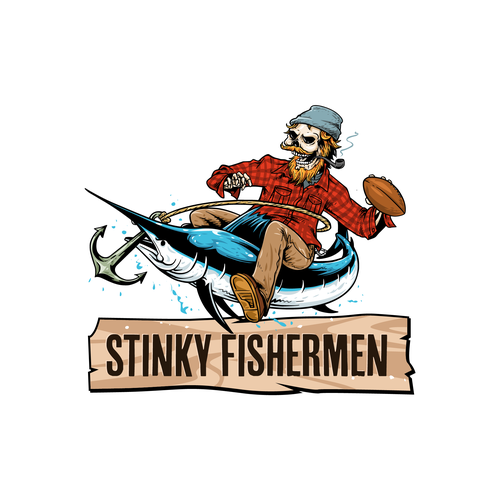 Fierce, fun, and funky fisherman logo to appeal to men Design by jagokandank