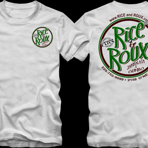 Create a new hip t-shirt for Rice & Roux's restaurant crew