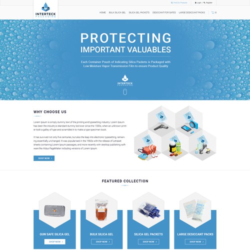 Website design, colorful simple graphics, desiccant/silica gel