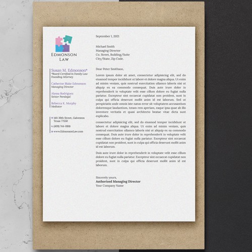 Striking New Modern Letterhead Needed for Law Firm Revival Design by Sawama