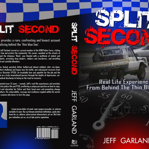Creating an impactful cover design for my first book - 'Split Second' about my policing experiences Design by Dandia
