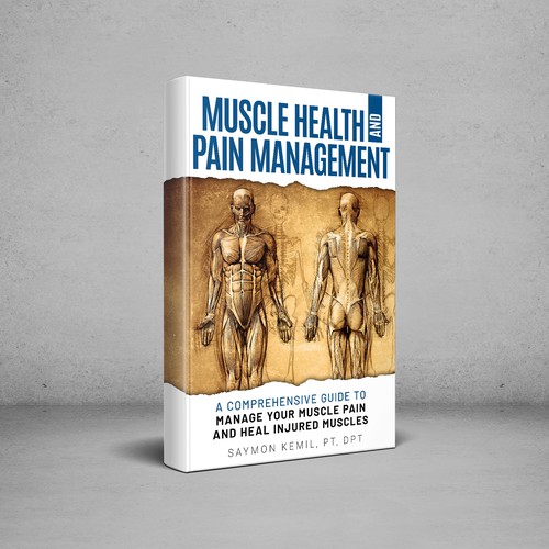 Book cover with a drawing images of the human anatomy combining muscles and bone structure. Design by digital.ian