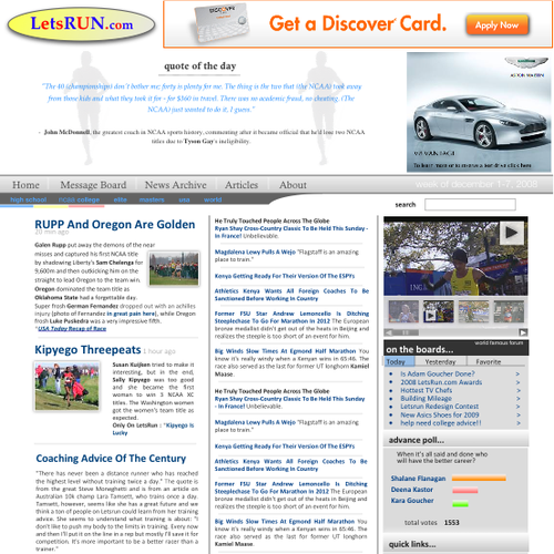 LetsRun.com Homepage Re-Design/Cleanup Diseño de cranberry