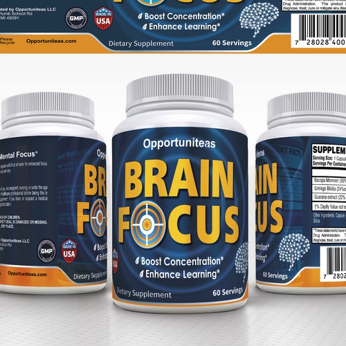 Create product label for Brain Focus supplement Design réalisé par lantonx