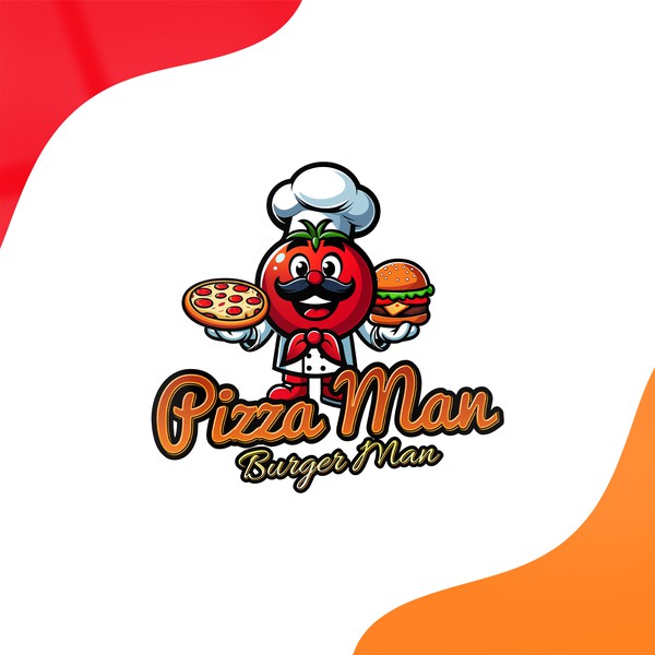 Playful Tomato Chef Mascot for Pizza & Burger Business