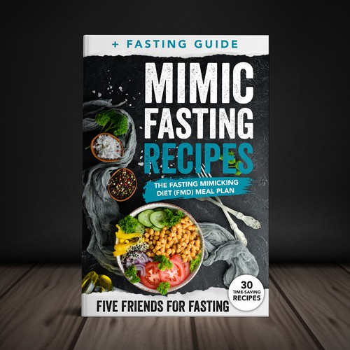 Design a fancy cover+basic layout for an e-book-based recipe book for the new fasting technique FMD Ontwerp door Yna