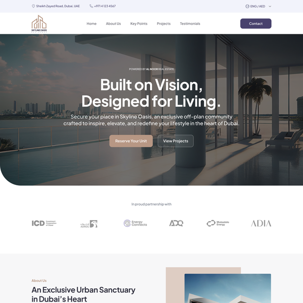 Skyline Oasis landing page