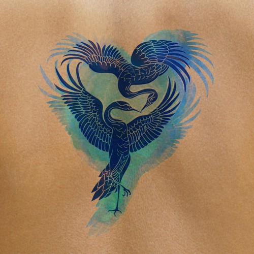 Husband + wife crane tattoo design Design by Doroteea_isp22