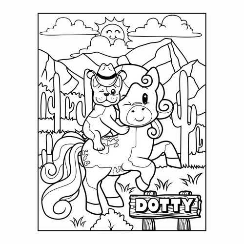 Cute Kids Coloring Book Cartoon Ponies, French Bulldogs, and one Horse Design von » GALAXY @rt ® «