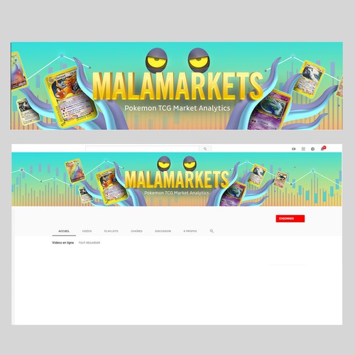 Design a Youtube banner for a channel that focuses on Pokemon trading card market analytics!! Design by Y_Designs