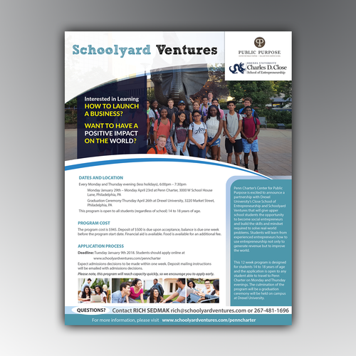 One page flyer for program that supports teen entrepreneurs Design by Sunyo