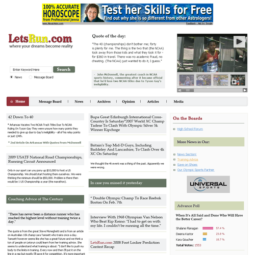 LetsRun.com Homepage Re-Design/Cleanup Diseño de NovemberSky