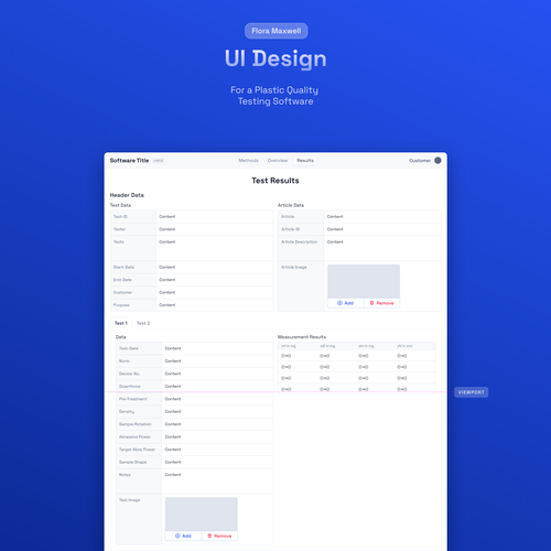 A desktop web UI design for a plastic quality testing software Design by Flora Maxwell