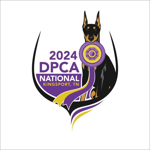 BRIGHTLY COLORED ELEGANT LOGO THAT INCLUDES A DOBERMAN WITH A WINNING ROSETTE Design by AzZura83