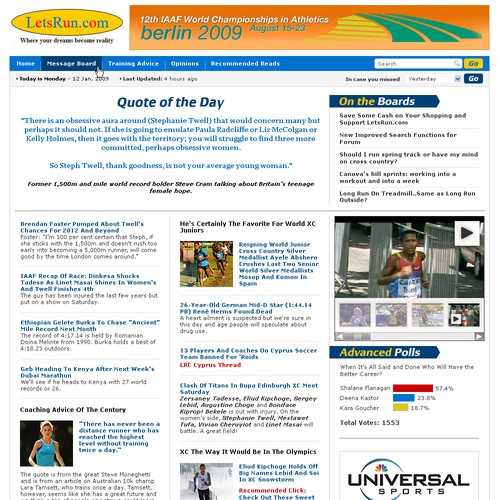 LetsRun.com Homepage Re-Design/Cleanup Diseño de crea8iveart