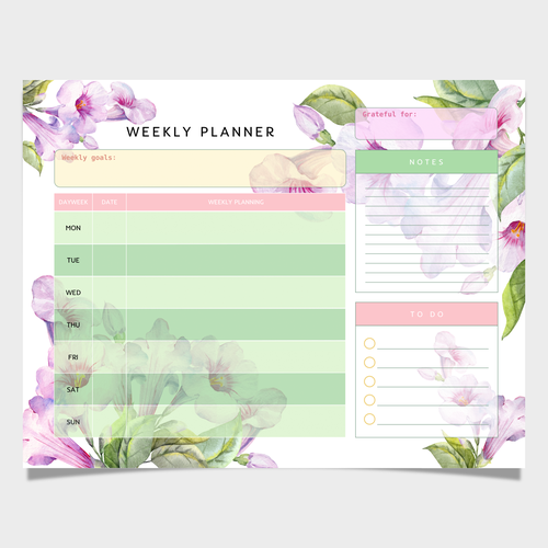 Design a weekly planner template with graphical elements. Design by K-Art Lab