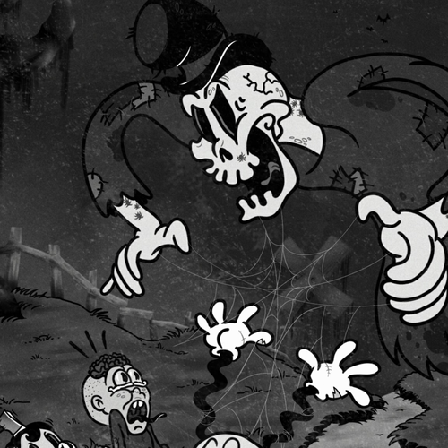 Illustrate a spooky Halloween scene in a traditional 'rubber hose' style Design by Lord of the creeps