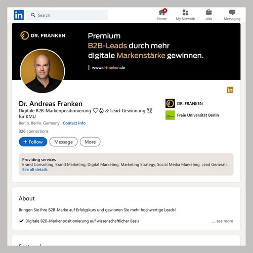 LinkedIn Header Image | B2B digital brand positioning and lead generation consultant Design by Wisden