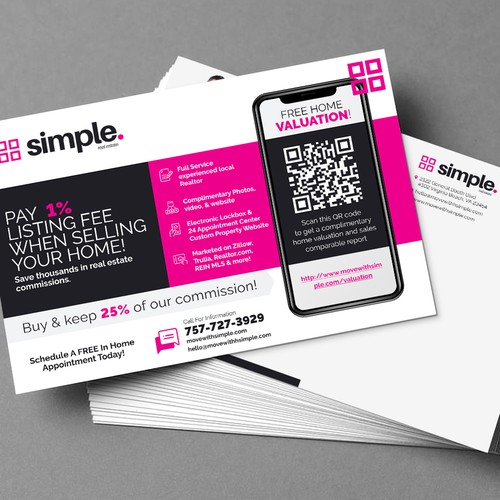 Make a home valuation real estate postcard with QR code. Design by Y&B