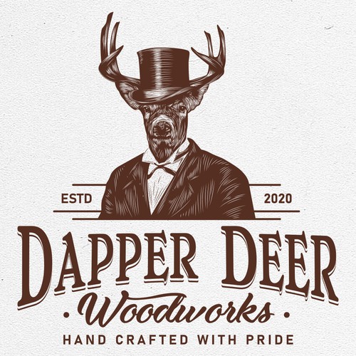 Vintage Dapper Deer logo for high-end woodworking. Design by sarvsar