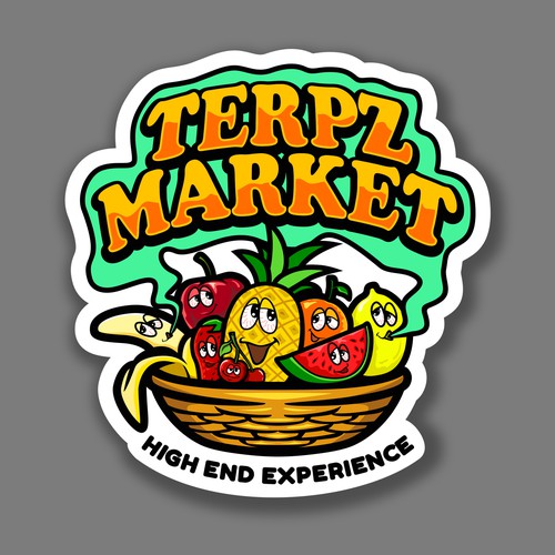 Design a fruit basket logo with faces on high terpene fruits for a cannabis company. Design by alsaki_design