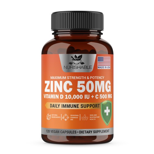 We need a "beautiful bottle label" for Zinc and Vitamin D3 supplement - Redesign Design by Fredrick Balois
