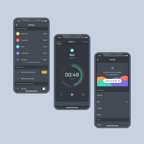 Redesign a popular fitness timer app Design by Softsea